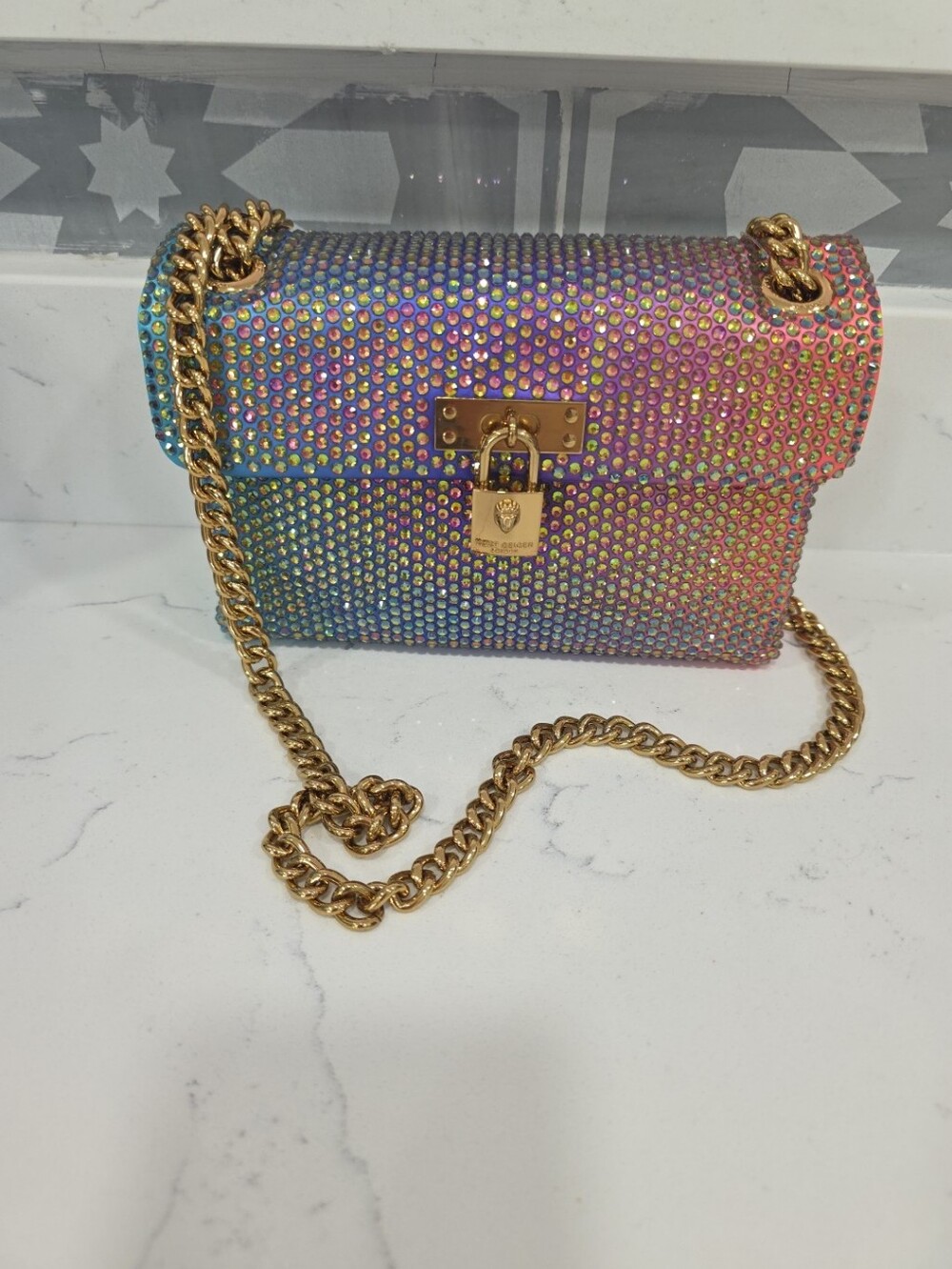 Kurt Geiger Crystal Embellished Multicolor Mini Brixton Purple Rainbow Crossbody